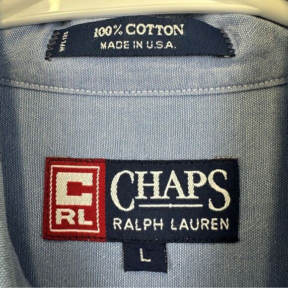 Vintage Chaps Ralph Lauren Shirt Mens Large Blue Cotton Button Business USA Made - Picture 11 of 13